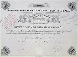 Star Filmgyr s Filmkereskedelmi Rszvnytrsasg rszvny 200 korona 1924