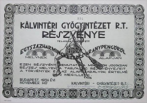 Klvintri Gygyintzet Rszvnytrsasg rszvny 132 aranypeng 1934