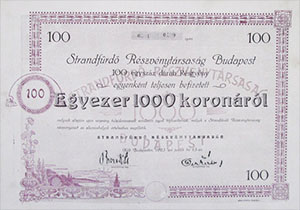 Strandfrd Rszvnytrsasg Budapest rszvny 100x1000 korona 1923