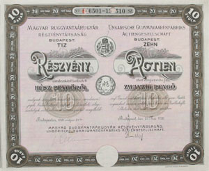 Magyar Ruggyantarugyr Rszvnytrsasg rszvny 10x20 peng 1926