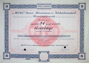 Mone Orvosi Mszerzem s Krhzberendez Rszvnytrsasg rszvny 25x14 peng 1941