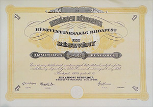 Belvrosi Brpalota Rszvnytrsasg rszvny 140 peng 1929