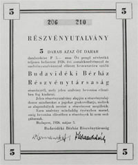 Budavidki Brhz Rszvnytrsasg rszvnyutalvny 25 peng 1926