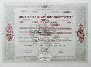Budapesti Kisipari Hitelszvetkezet zletrsz 100 korona 1918