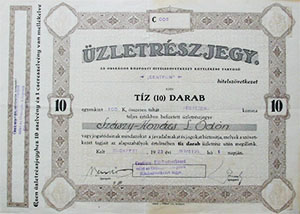 Centrum Hitelszvetkezet zletrszjegy 10x100 korona 1923
