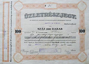 Jnoshidai Kzsgi Hitelszvetkezet zletrszjegy 100x50 korona 1923