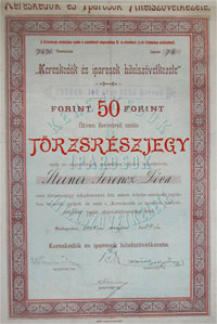 Kereskedk s Iparosok Hitelszvetkezete trzsrszjegy 50 forint 1904