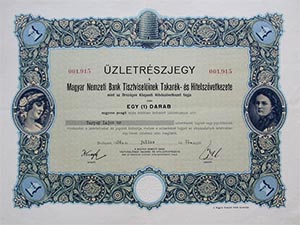 Magyar Nemzeti Bank Tisztviselinek Takark- s  Hitelszvetkezete zletrszjegy 40 peng 1934