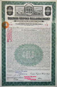 Orszgos Kzponti Hitelszvetkezet ktvny 1000 usa dollr 1927