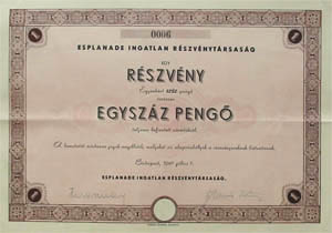 Esplanade Ingatlan Rszvnytrsasg rszvny 100 peng 1941