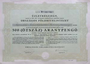 Orszgos Fldhitelintzet zletrszjegy 500 aranypeng 1936