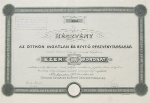 Otthon Ingatlan s pt Rszvnytrsasg 1000 korona 1917