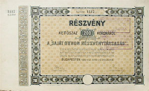 Sajt Otthon Rszvnytrsasg rszvny 200 korona 1910