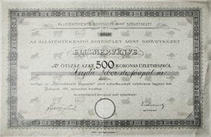 llatrtkest Egyeslet mint Szvetkezet elismervny 500 korona zletrszrl 1911