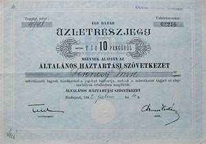 ltalnos Hztartsi Szvetkezet zletrszjegy 10 peng 1942
