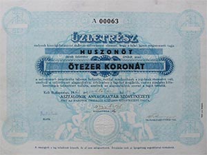 Asztalosok Anyagraktr Szvetkezete zletrsz 5000 korona 1923