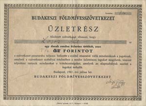 Budakeszi Fldmveszszvetkezet zletrsz 5 forint 1947