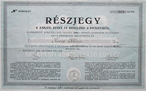 Budapesti Korcsolyz Egylet rszjegy 8 angol font 13 shilling 4 penny 1926