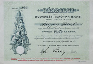 Budapesti Magyar Bank mint Szvetkezet rszjegy 50 korona 1904