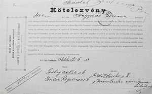 Els Szent-Tamsi Szerb Klcsns Seglyz s Takarkpnztri Egylet mint Szvetkezet ktelezvny 400 korona 1903