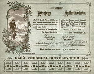 Els Verseczi Bicycle-Club rszjegy 20 korona 1898