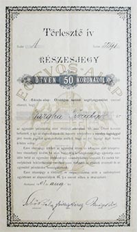 Etvs-Alap Orszgos Tanti Seglyegyeslet rszesjegy 50 korona 1908