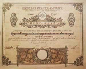 Erdlyi Pincze-Egylet Erdlyrszi Bortermelk Szvetkezete rszjegy 50 forint 1892 Kolozsvr