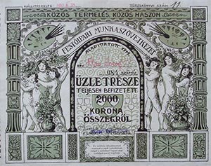 Festipari Munkaszvetkezet zletrsz 2000 korona 1922