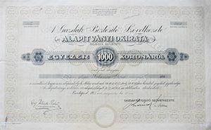 Gazdk Biztost Szvetkezete alaptvnyi okirat 1000 korona 1911