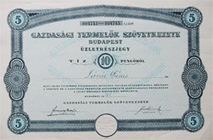 Gazdasgi Termelk Szvetkezete zletrszjegy 10 peng 1941