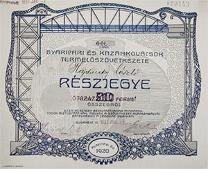 Gyripari s Kaznkovcsok Termelszvetkezete rszjegy 20 peng 1931