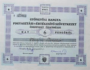 Gyngysi Hangya Fogyasztsi s rtkest Szvetkezet sszevont zletrsz 6 peng 1928