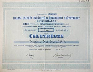 Halasi Csipkt Elllt s rtkest Szvetkezet zletrsz 240 peng 1927 Kiskunhalas