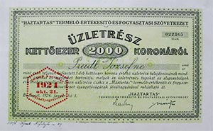 Hztarts Termel, rtkest s Fogyasztsi Szvetkezet zletrsz 2000 korona 1924