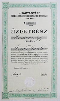 Hztarts Termel, rtkest s Fogyasztsi Szvetkezet zletrsz 24 peng 1927
