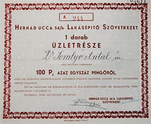Hernd ucca 56/B Lakspt Szvetkezet zletrsz 100 peng 1943