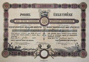 Kassai Takarkegylet mint Szvetkezet zletrsz 100 korona 1923 Kassa