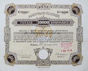 Kve Ruhzati ruhz Szvetkezet alaptvnyi zletrsz 10000 korona 1924