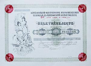 Ktlgyrt Kisiparosok Anyagbeszerz, Termel  s rtkest Szvetkezete Szeged zletrszjegy 5x100 (500) peng
