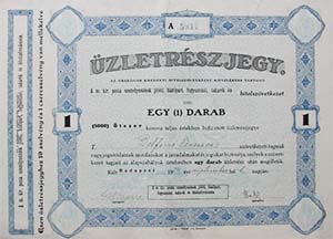 Magyar Kirlyi Posta Szemlyzetnek Jlti, Hzi-Ipari, Fogyaztzsi Takark- s Hitelszvetkezete zletrszjegy 5000 korona 1924