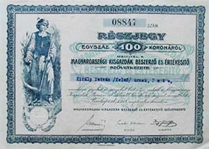 Magyarorszgi Kisgazdk Beszerz s rtkest  rszjegy 100 korona 1918