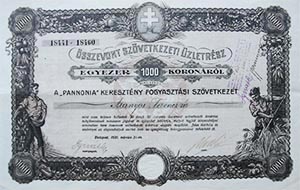 Pannonia Keresztny Fogyasztsi Szvetkezet sszevont zletrsz 1000 korona 1920