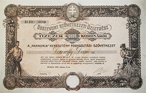 Pannonia Keresztny Fogyasztsi Szvetkezet sszevont zletrsz 10000 korona 1920