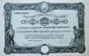 Pannonia Keresztny Fogyasztsi Szvetkezet sszevont zletrsz 500 korona 1920