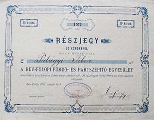 Rvflp Frd s Partszpt Egyeslet rszjegy 50 korona 1901