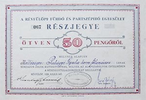 Rvflp Frd s Partszpt Egyeslet rszjegy 50 peng 1928