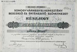 Somogyvrmegyei Keresztny Beszerz s rtkest  Szvetkezet 1000 korona 1920 Kaposvr