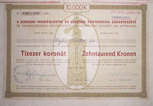 Soproni Vendglsk s Kvsok Szikvzgyri Szvetkezete zletrsz 1000 korona 1923 Sopron