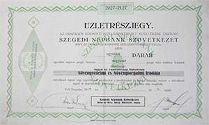 Szegedi Npbank mint Szvetkezet rszjegy 40 peng 1929 Szeged