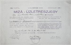 Szovtafrd Birtokossgi Szvetkezet zletrszjegy 10000 lei 1939 Szovta